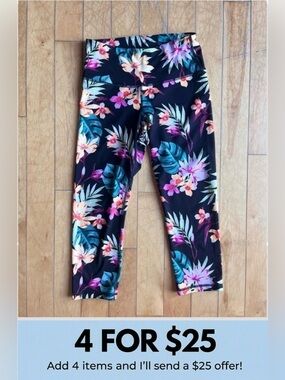 Old Navy Tropical Floral Elevate Go‑Dry Active Cropped Leggings Size Medium